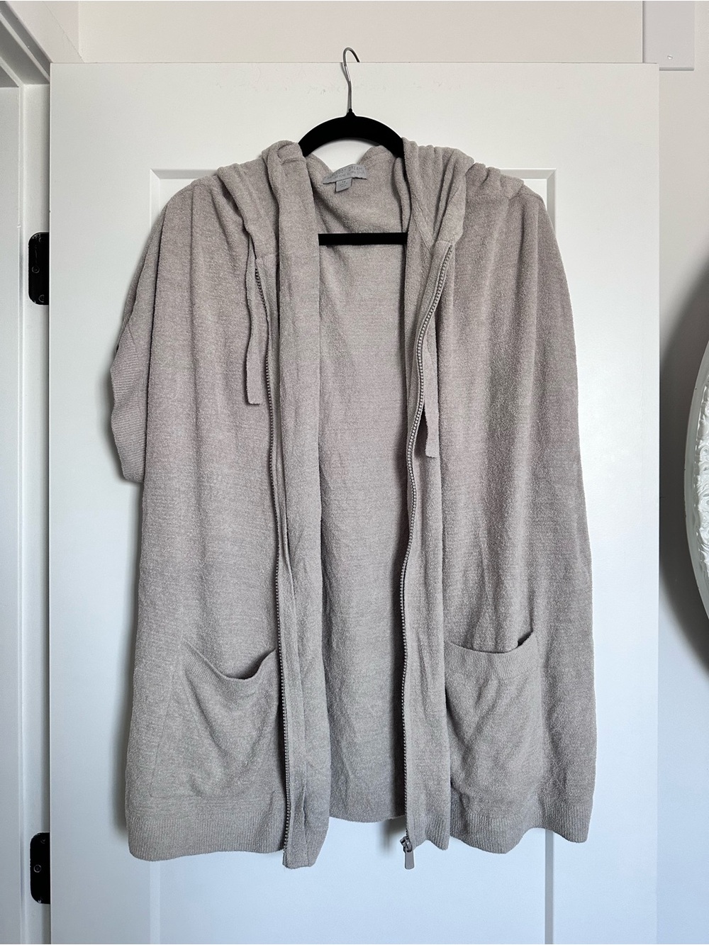 Barefoot Dreams Cozy Hooded Zip Cardigan - Light Taupe